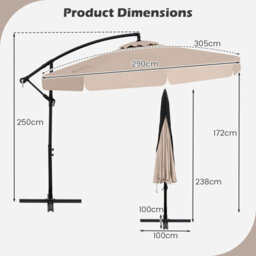 Costway 290 Cm Offset Hanging Parasol With Cover Patio Cantilever Umbrell-Beige - thumbnail 3