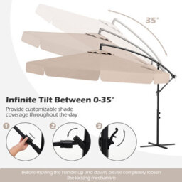 Costway 290 Cm Offset Hanging Parasol With Cover Patio Cantilever Umbrell-Beige - thumbnail 6