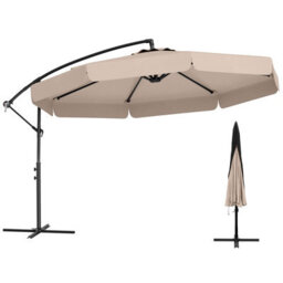 Costway 290 Cm Offset Hanging Parasol With Cover Patio Cantilever Umbrell-Beige - thumbnail 2
