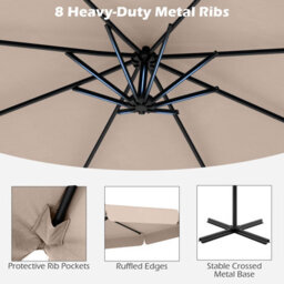 Costway 290 Cm Offset Hanging Parasol With Cover Patio Cantilever Umbrell-Beige - thumbnail 9