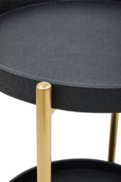 Orsina Two Tier Black Tray Table Trolley, Matte Gold Frame With Black Shagreen Shelves, Functional Drinks Trolley - thumbnail 2