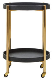 Orsina Two Tier Black Tray Table Trolley, Matte Gold Frame With Black Shagreen Shelves, Functional Drinks Trolley - thumbnail 5