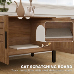 Pawhut Cat Litter Box Enclosure W/ Tall Legs, Scratching Board, Dark Brown - thumbnail 6