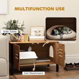 Pawhut Cat Litter Box Enclosure W/ Tall Legs, Scratching Board, Dark Brown - thumbnail 4