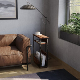 Urbn-Living Urbnliving 63Cm Height Rustic Brown 3 Tier Slim Coffee Side Table Newspaper Magazine Shelf Rack Bedside Sofa End Desk - thumbnail 3