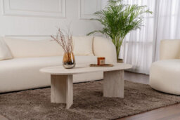 Decortie Sable Modern 119Cm Oval Coffee Table Scandi Japandi Style Floor Protectors Travertine Living Room Centre Table