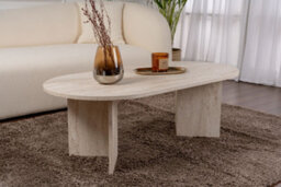 Decortie Sable Modern 119Cm Oval Coffee Table Scandi Japandi Style Floor Protectors Travertine Living Room Centre Table - thumbnail 5
