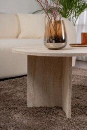 Decortie Sable Modern 119Cm Oval Coffee Table Scandi Japandi Style Floor Protectors Travertine Living Room Centre Table - thumbnail 4
