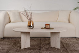 Decortie Sable Modern 119Cm Oval Coffee Table Scandi Japandi Style Floor Protectors Travertine Living Room Centre Table - thumbnail 9