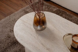 Decortie Sable Modern 119Cm Oval Coffee Table Scandi Japandi Style Floor Protectors Travertine Living Room Centre Table - thumbnail 7