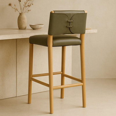 Where Saints Go Ltd Amara Counter Stool, Olive Green Leather, Solid Teak Frame By Where Saints Go - image 1