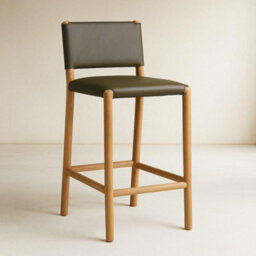 Where Saints Go Ltd Amara Counter Stool, Olive Green Leather, Solid Teak Frame By Where Saints Go - thumbnail 2