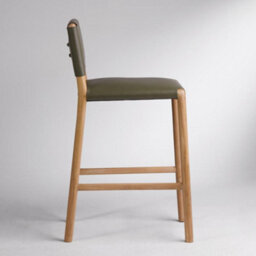 Where Saints Go Ltd Amara Counter Stool, Olive Green Leather, Solid Teak Frame By Where Saints Go - thumbnail 4