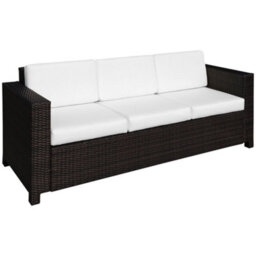 Wyld Haus Sediri Brown 3-Seater Rattan Outdoor Sofa With Cream Cushions, Galvanised Metal Frame - thumbnail 2