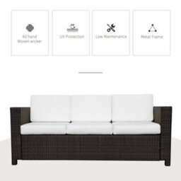 Wyld Haus Sediri Brown 3-Seater Rattan Outdoor Sofa With Cream Cushions, Galvanised Metal Frame - thumbnail 4