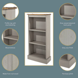 Core Products Premium Corona Grey Wax Narrow Bookcase With Antique Wax Top H103.6Cm X W46.0Cm X D20.0Cm - thumbnail 5
