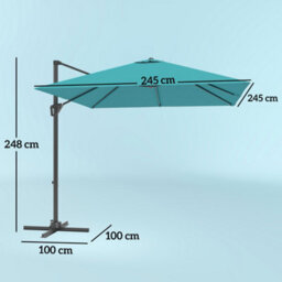 Outsunny Square Cantilever Roma Parasol 360 Degree Rotation Hand Crank, Blue - thumbnail 3