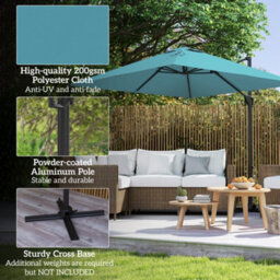 Outsunny Square Cantilever Roma Parasol 360 Degree Rotation Hand Crank, Blue - thumbnail 7