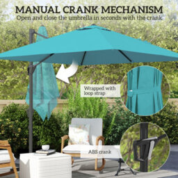 Outsunny Square Cantilever Roma Parasol 360 Degree Rotation Hand Crank, Blue - thumbnail 6