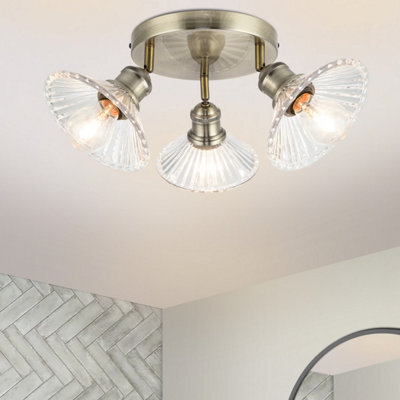 Cosylyte Milan Bathroom 3 Light Modern Ribbed Glass Spotlight - Antique Brass - image 1