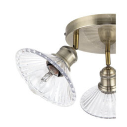 Cosylyte Milan Bathroom 3 Light Modern Ribbed Glass Spotlight - Antique Brass - thumbnail 5