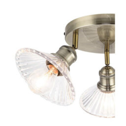 Cosylyte Milan Bathroom 3 Light Modern Ribbed Glass Spotlight - Antique Brass - thumbnail 4
