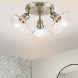 Cosylyte Milan Bathroom 3 Light Modern Ribbed Glass Spotlight - Antique Brass - thumbnail 1