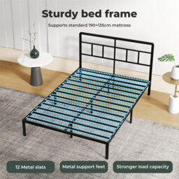 Levede Double Bed Frame Metal Platform With Headboard Heavy Duty 4.5Ft Black - thumbnail 7