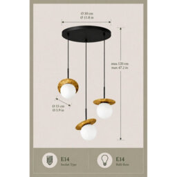 Luminosa Lighting Luminosa Aura Cluster Pendant Ceiling Light Black, Gold White Glass Shade 3X E27 - thumbnail 4