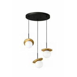 Luminosa Lighting Luminosa Aura Cluster Pendant Ceiling Light Black, Gold White Glass Shade 3X E27 - thumbnail 1