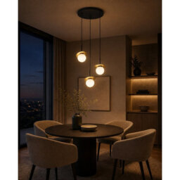 Luminosa Lighting Luminosa Aura Cluster Pendant Ceiling Light Black, Gold White Glass Shade 3X E27 - thumbnail 2