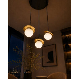 Luminosa Lighting Luminosa Aura Cluster Pendant Ceiling Light Black, Gold White Glass Shade 3X E27 - thumbnail 3