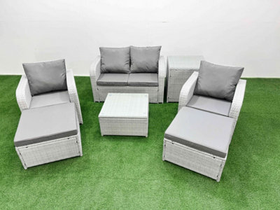 Fimous Pe Wicker Rattan Garden Furniture Set Sofa Set Reclining Adjustable Chair Square Coffee Table 6 Seater 2 Stools Side Table - image 1