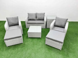 Fimous Pe Wicker Rattan Garden Furniture Set Sofa Set Reclining Adjustable Chair Square Coffee Table 6 Seater 2 Stools Side Table - thumbnail 1