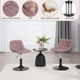 Woltu Dressing Table Chair Height Adjustable Chenille/velvet Vanity Chair Pink-Velvet - thumbnail 4