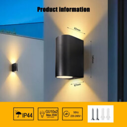 Komore Outdoor Up And  Down Wall Light Black Ip44 - thumbnail 3