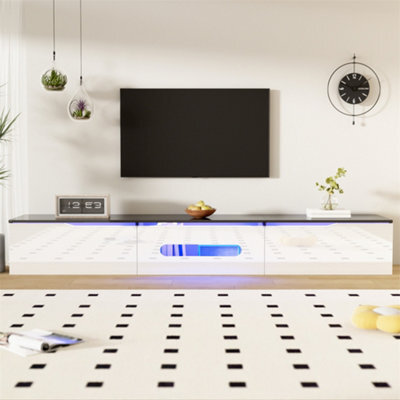 Abrihome Modern Tv Stand 180Cm With Led Lights, Floating High-Gloss Black & White Media Console, 16-Color Ambient Lighting - image 1