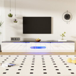 Abrihome Modern Tv Stand 180Cm With Led Lights, Floating High-Gloss Black & White Media Console, 16-Color Ambient Lighting