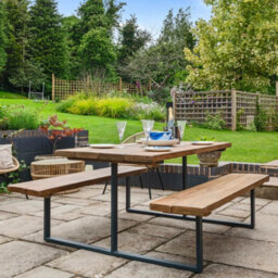 Ashford Blake Rustic Outdoor Picnic Table With Fixed Benches - thumbnail 2