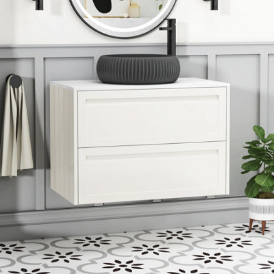 Royal Bathrooms Royal Bathroom Elmore 800mm Classic White Wall Mounted Countertop Bathroom Vanity Unit 2 Drawer With Milan Black Basin - image 1