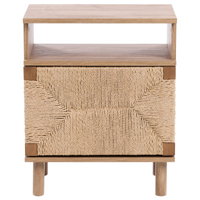 Wyld And Coco Novahome Boho Bedside Table With Paper Rope Detail And Pinewood Legs, Compact Rectangular Design (W49 X D36 X H54Cm) - image 1