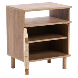 Wyld And Coco Novahome Boho Bedside Table With Paper Rope Detail And Pinewood Legs, Compact Rectangular Design (W49 X D36 X H54Cm) - thumbnail 5