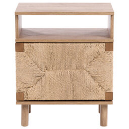Wyld And Coco Novahome Boho Bedside Table With Paper Rope Detail And Pinewood Legs, Compact Rectangular Design (W49 X D36 X H54Cm) - thumbnail 1