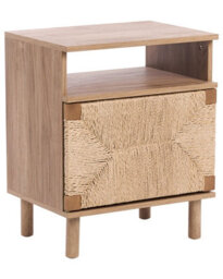 Wyld And Coco Novahome Boho Bedside Table With Paper Rope Detail And Pinewood Legs, Compact Rectangular Design (W49 X D36 X H54Cm) - thumbnail 3