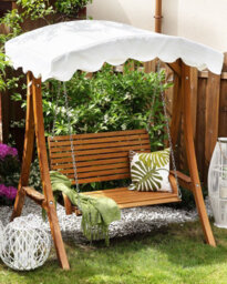 Beliani Patio Swing Andria Larch Wood Brown - thumbnail 2