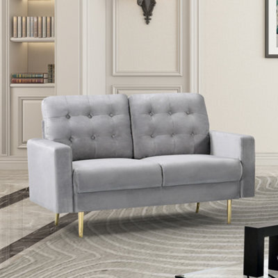 Emerson 139Cm Wide Grey Velvet Fabric 2 Seat Sofa In A Box With Dark Wooden And Golden Coloured Metal Legs - image 1