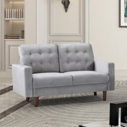 Emerson 139Cm Wide Grey Velvet Fabric 2 Seat Sofa In A Box With Dark Wooden And Golden Coloured Metal Legs - thumbnail 2
