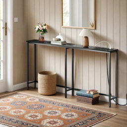 Console Sofa Hallway Table With Charging Station Black 160X15X80Cm - thumbnail 3