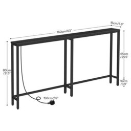 Console Sofa Hallway Table With Charging Station Black 160X15X80Cm - thumbnail 2