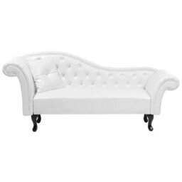 Beliani Left-Hand Chaise Longue Lattes Faux Leather White - thumbnail 1